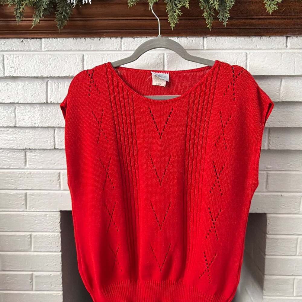 Vintage Cap Sleeve Sweater Vest Size Medium Red